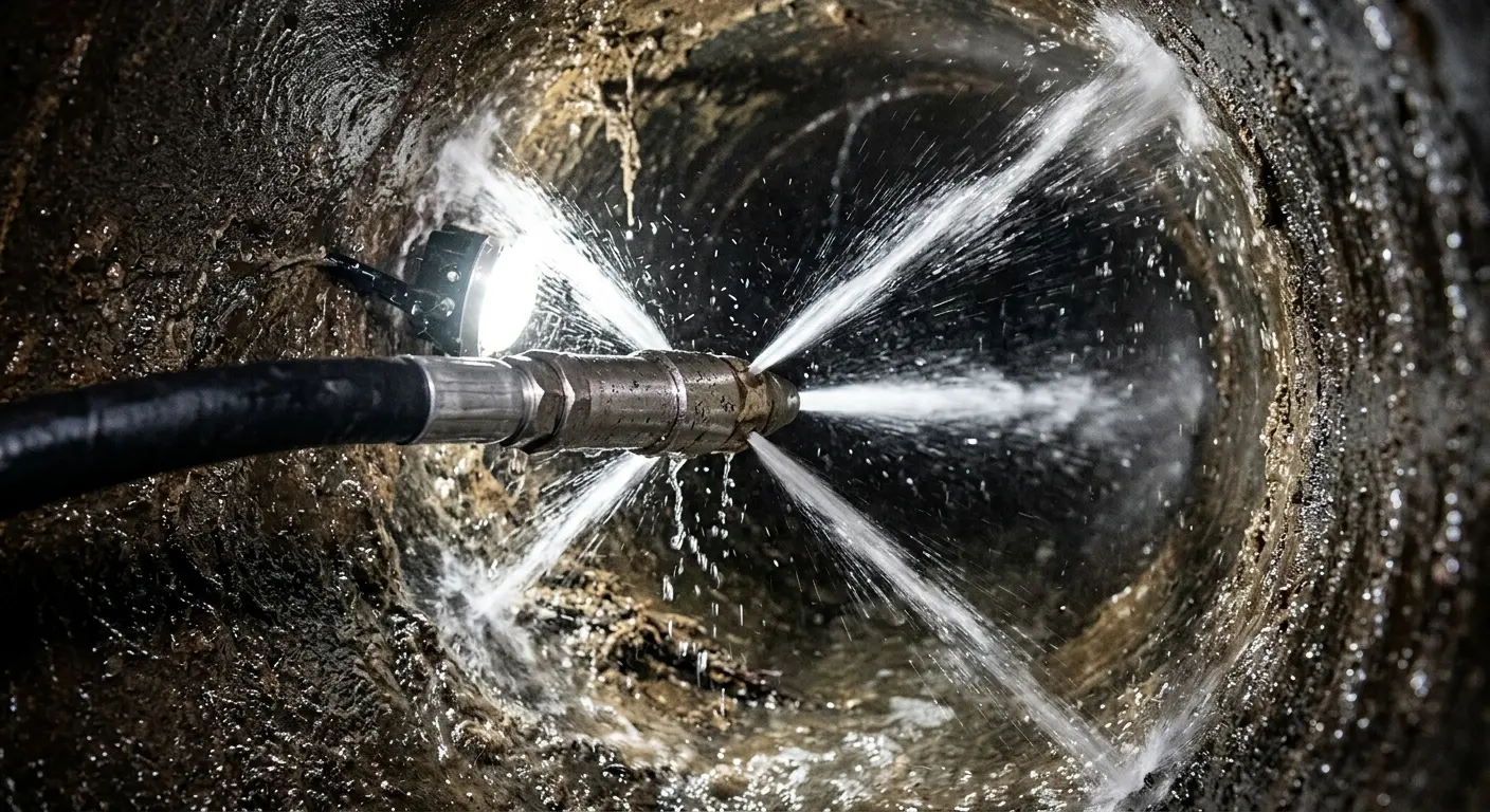 High-pressure hydro jetting nozzle cleaning sewer pipe for Sewer Cleanout in Cedartown